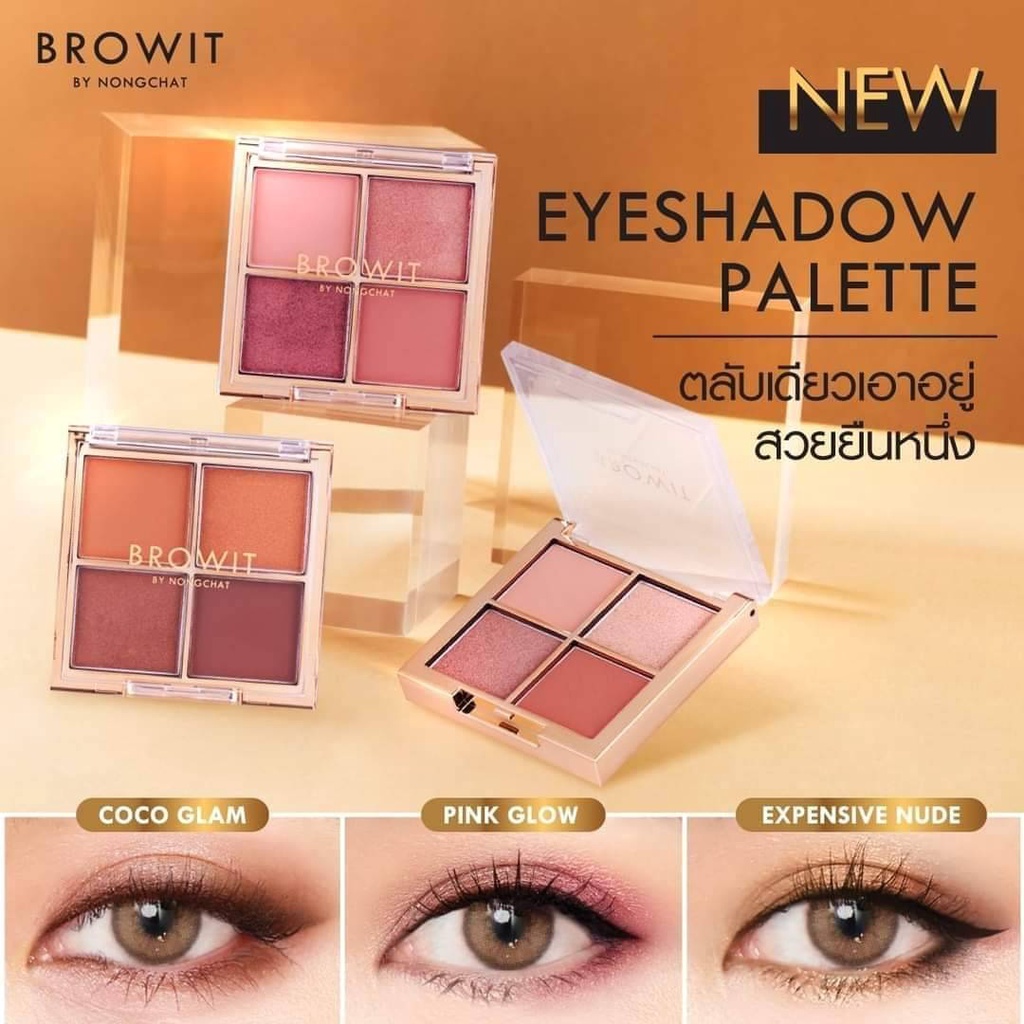Bảng phấn mắt 4 màu Nongchat, kết cấu mờ, ánh nhũ, mịn, lâu trôi, dễ blend  Browit Eyeshadow Palette