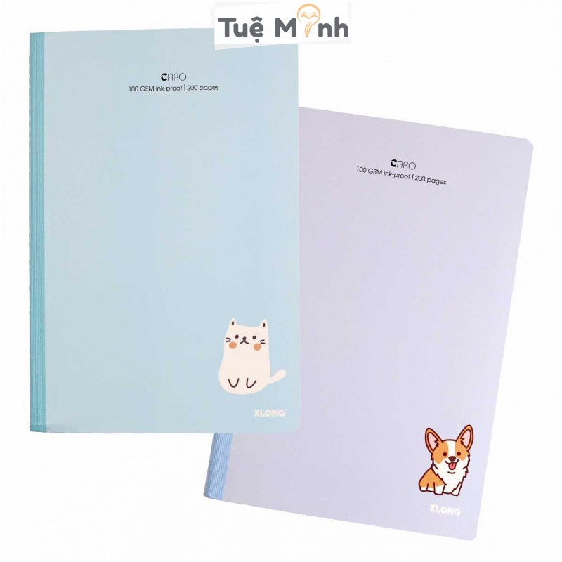 Vở Klong B5 200 trang caro may dán gáy bìa màu pastel, sổ Klong MS 836