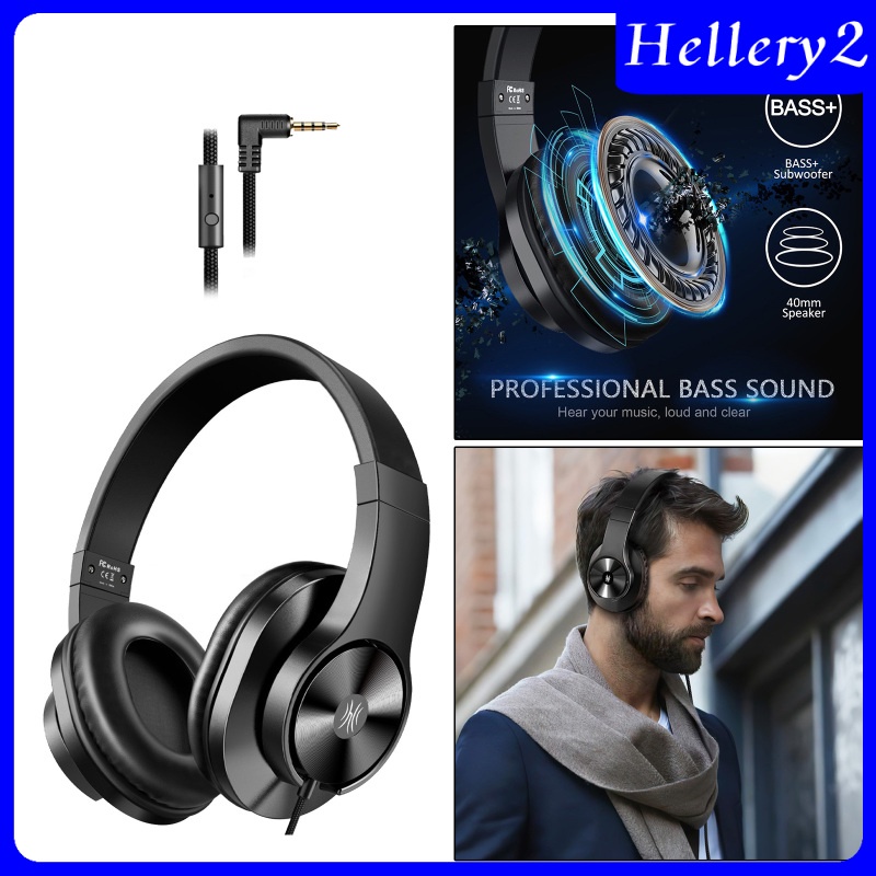 [HELLERY2] Wired Headphones Over Ear Headset w/ Microphone Stereo Bass Earphone