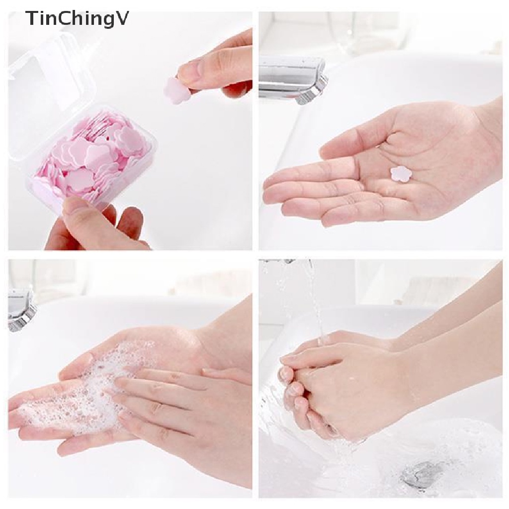 Hộp 100 Xà Phòng Giấy Hình Bông Hoa Mini Dễ Thương Dùng Một Lần Kèm Hộp Đựng