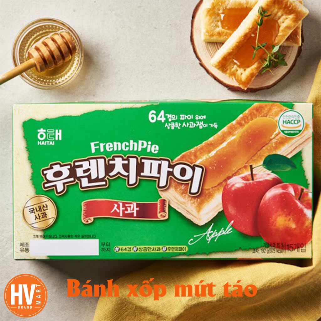 [Hàng Chuẩn Hàn] BÁNH XỐP MỨT TÁO &amp; DẤU 192G [해태] 후렌치파이 사과&amp;딸기 192G