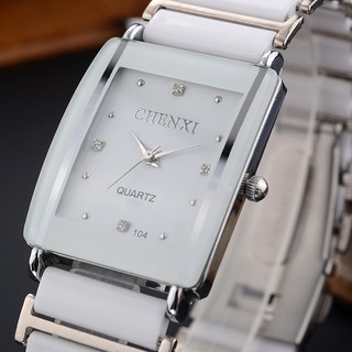 Đồng hồ mặt vuông dây đeo sứ cho cặp đôi