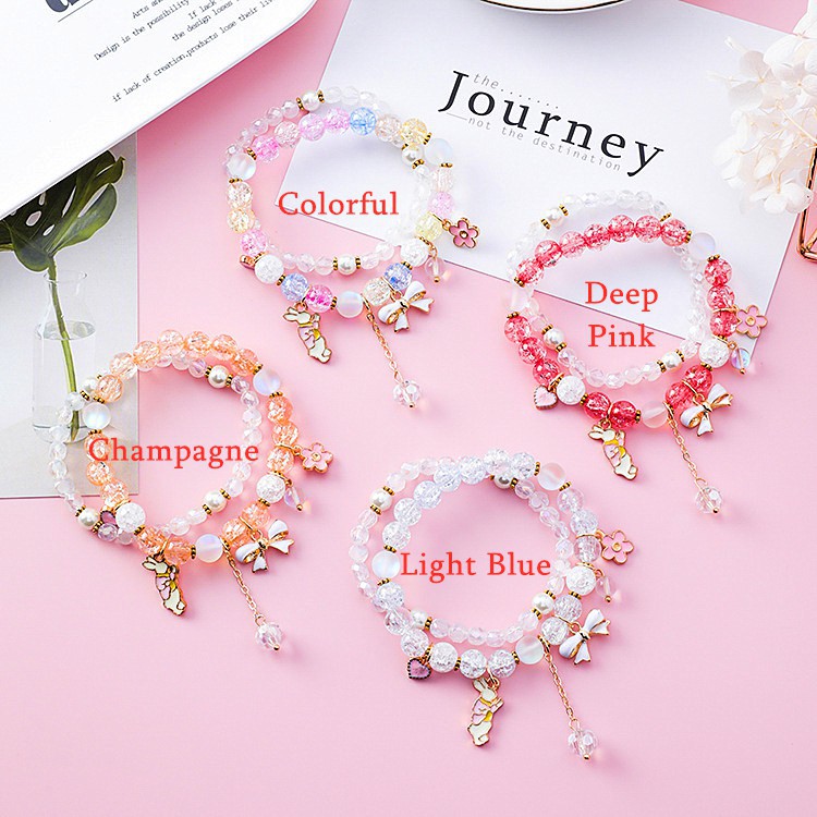 XiaoboACC Set 2 Vòng Tay Xỏ Hạt Pha Lê Nhân Tạo Trang Trí Hình Thỏ Phong Cách Hàn Quốc Dễ Thương | BigBuy360 - bigbuy360.vn