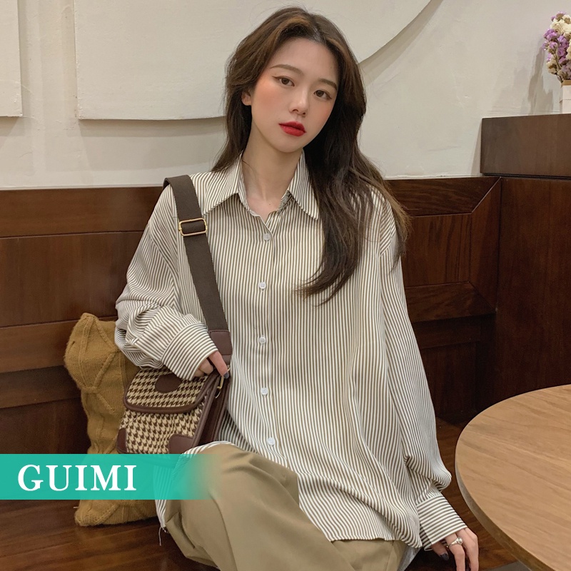 Áo Sơ Mi Nữ Dài Tay Sọc Vằn Thời Trang Hàn Quốc Mới