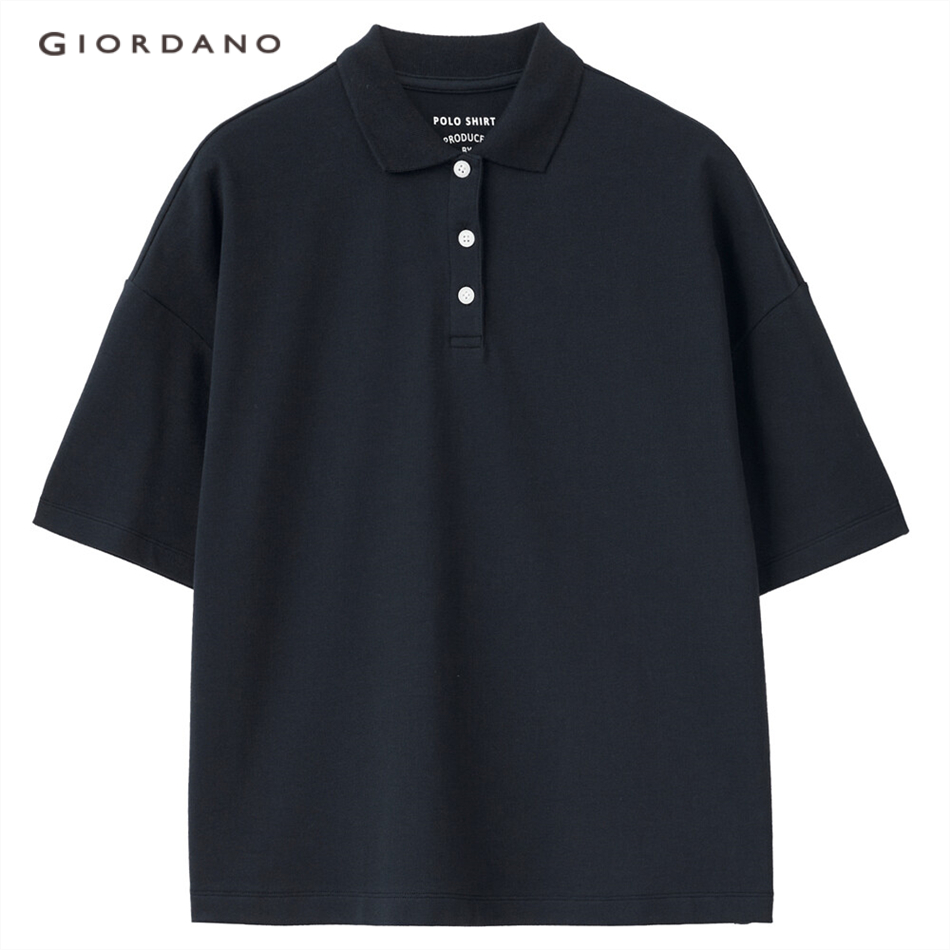 GIORDANO WOMEN Plain loose stretchy pique polo shirt 05311382