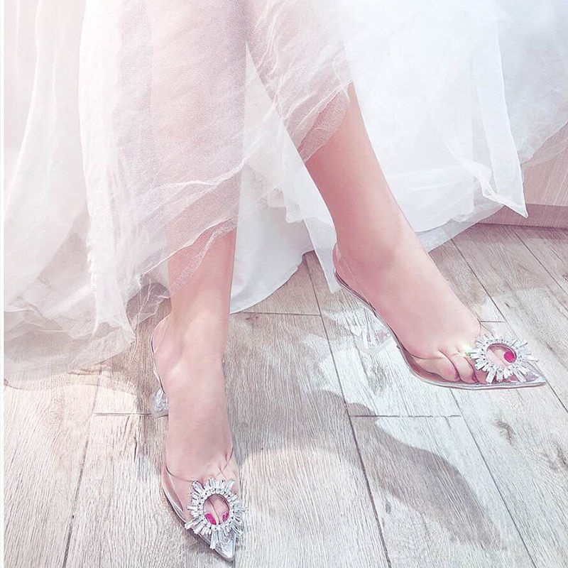 Giày Cao Gót Pha Lê Hở Một Gót Size Lớn 4142 Thời Trang Mùa Hè Cho Nữ