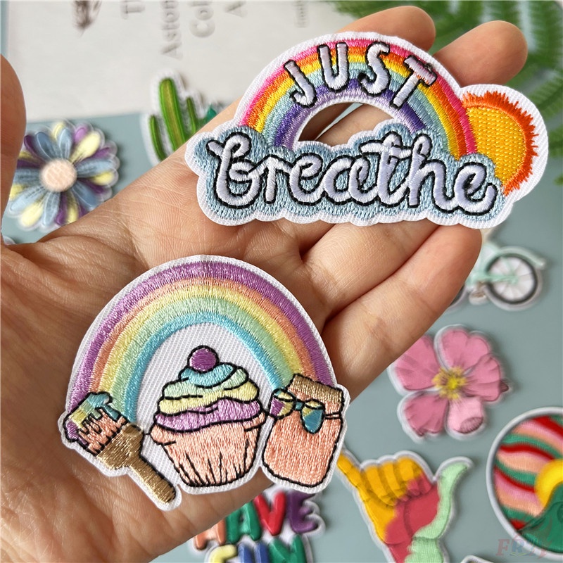 ♥ Good Vibes - Miếng Vá Ủi Quần Áo VSCO Girl ♥ 1 Huy Hiệu Ủi Thêu Hình Cầu Vồng Hoàng Hôn
