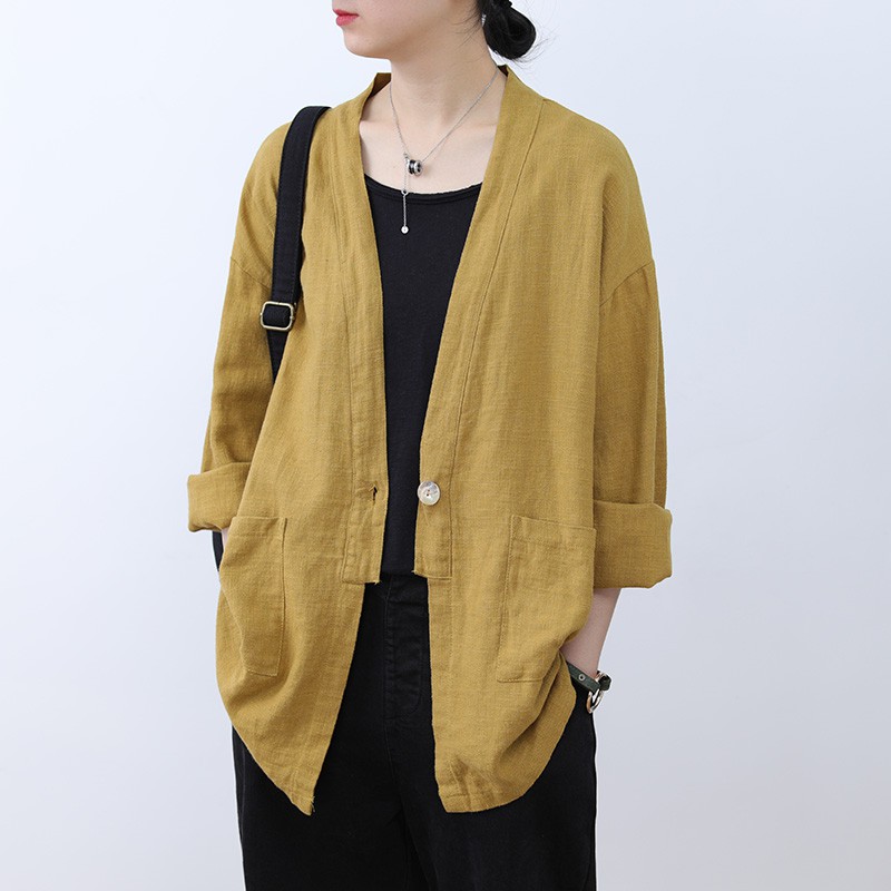 Áo cardigan nữ dáng dàii SLINEN, chất vải Linen bột Premium mềm mát, form suông rộng phong cách - AK