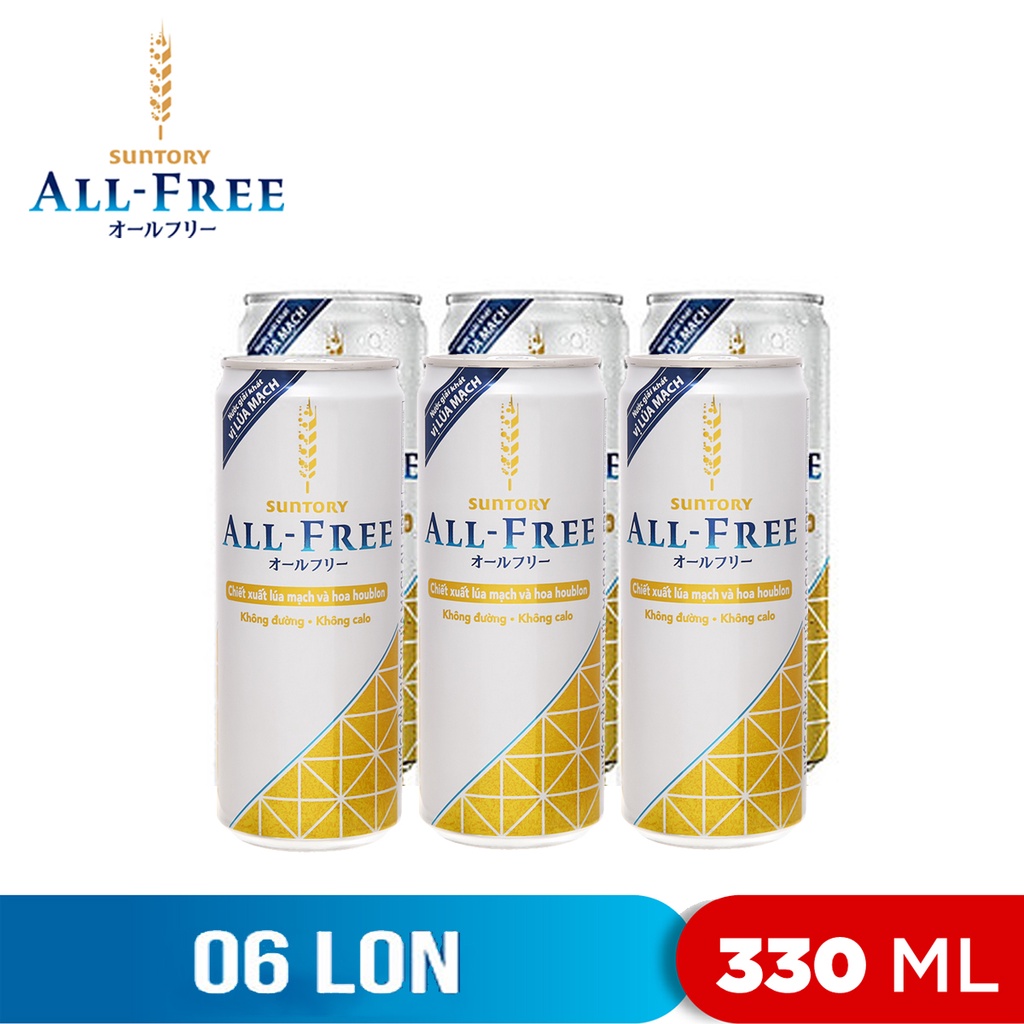 LỐC 6 LON NƯỚC GIẢI KHÁT VỊ LÚA MẠCH ALL FREE SUNTORY 330ML