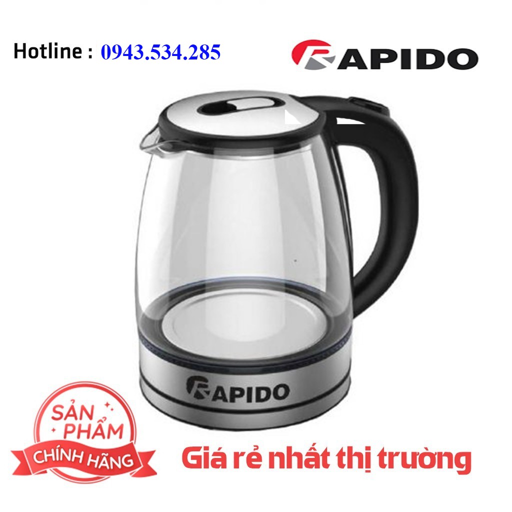 ấm siêu tốc, bình đun siêu tốc thủy tinh, thân bình trong suốt Rapido RK1818 (1,8 Lít) - BẢO HÀNH CHÍNH HÃNG