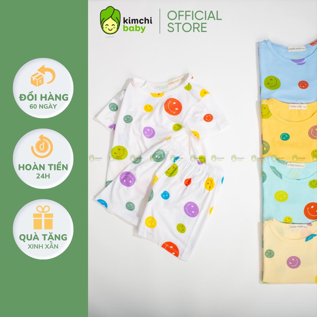 Đồ Bộ Bé Gái, Bé Trai Minky Mom Vải Thun Lạnh Hoạ Tiết Chấm Bi Mặt Cười, Bộ Cộc Tay Mặc Nhà Cho Bé MKM2213