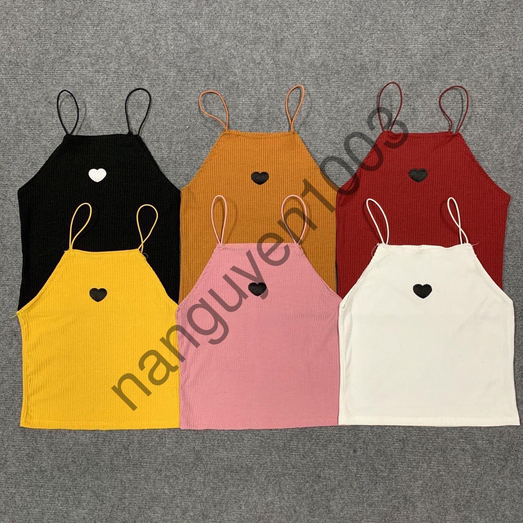 1122A10B1 Áo kiểu yếm len gân thêu hình trái tim, sexy gợi cảm shop Na Nguyễn