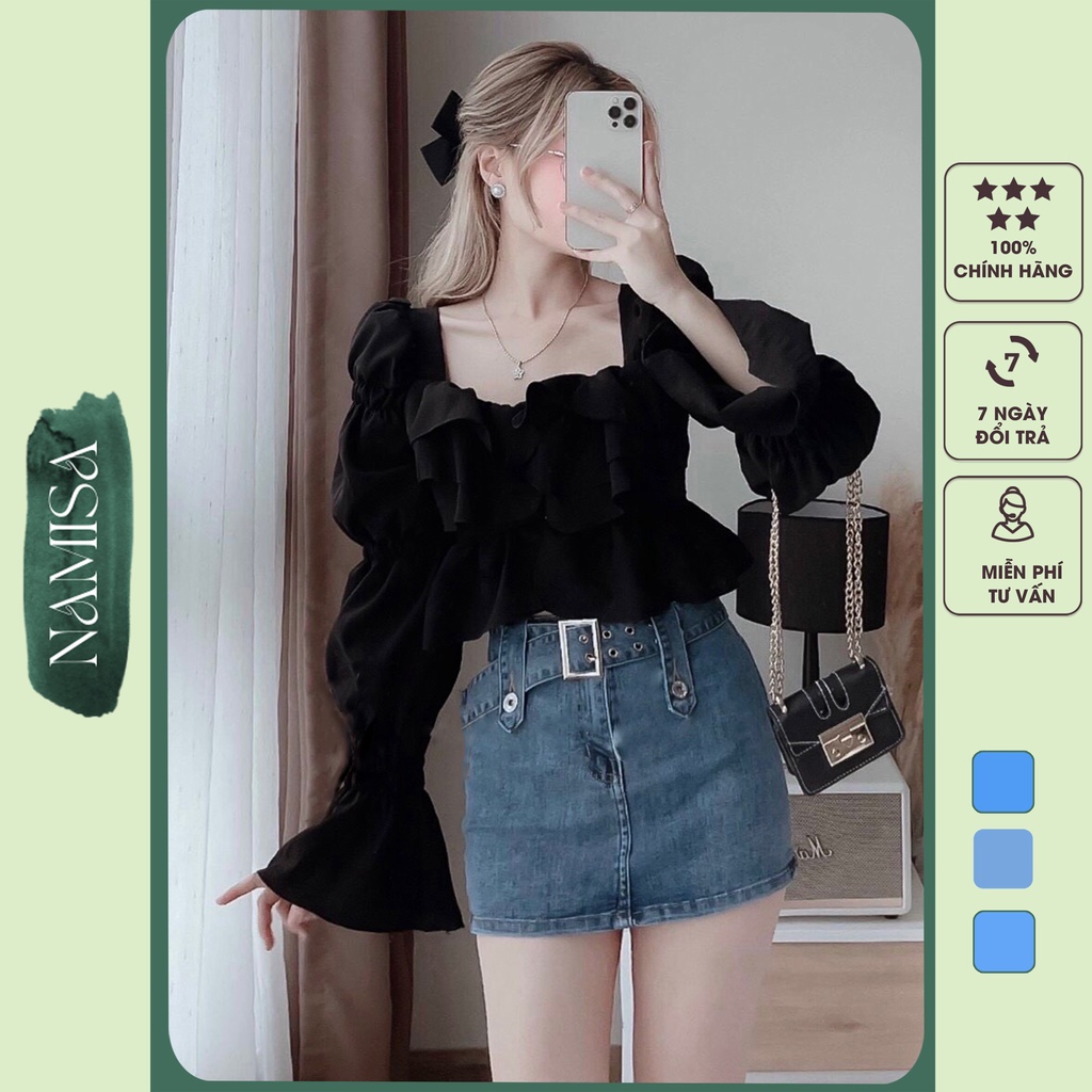 Chân váy Jeans giãn  dây nịt có quần trong hàng Quảng Châu cao cấp NAMISA CV05