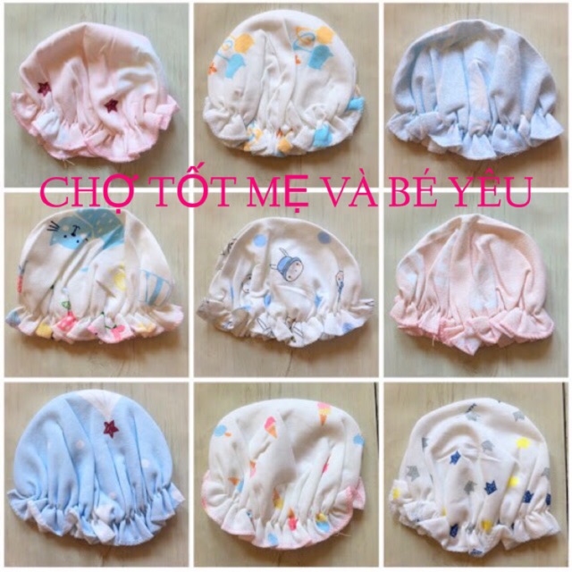 NÓN SƠ SINH COTTON CHUN MỀM CHO BÉ GÁI