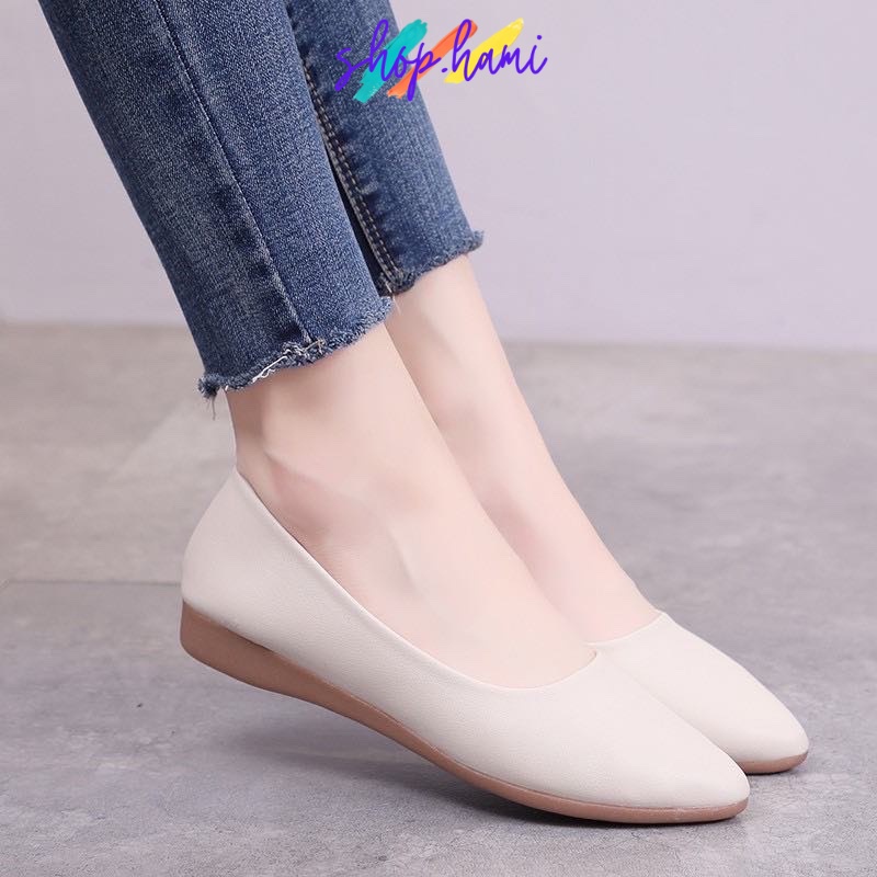 Giày Búp Bê Nữ Đẹp Mũi Tròn Ôm Chân, Mềm Mại, Đế Bằng, Chống Trơn Trượt Màu Đen, Be Size 35-40 SHOP HAMI G13