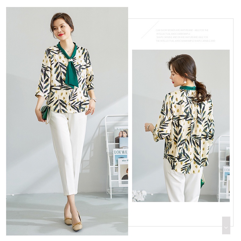 Áo Voan nữ trung niên cho mẹ, mẫu áo cổ nơ, xuất xứ Quảng Châu V'vie Ladies #A16