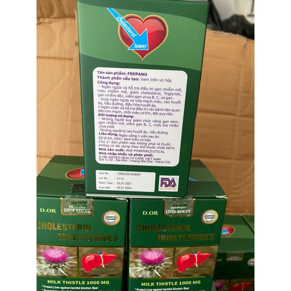 Bổ gan Mỹ Cholesterol Triglycerides Frepano - Ngăn Ngừa &amp; Hỗ Trợ Gan Nhiễm Mỡ &amp; Các Bệnh Về Tim Mạch Lọ 30 Viên