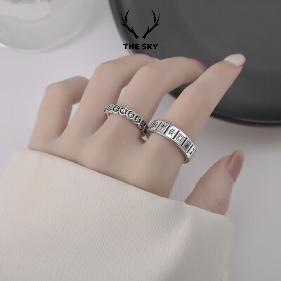 Nhẫn bạc Unisex N1013 mẫu khắc chữ Hán bản bé thiết kế thời trang trẻ trung cá tính