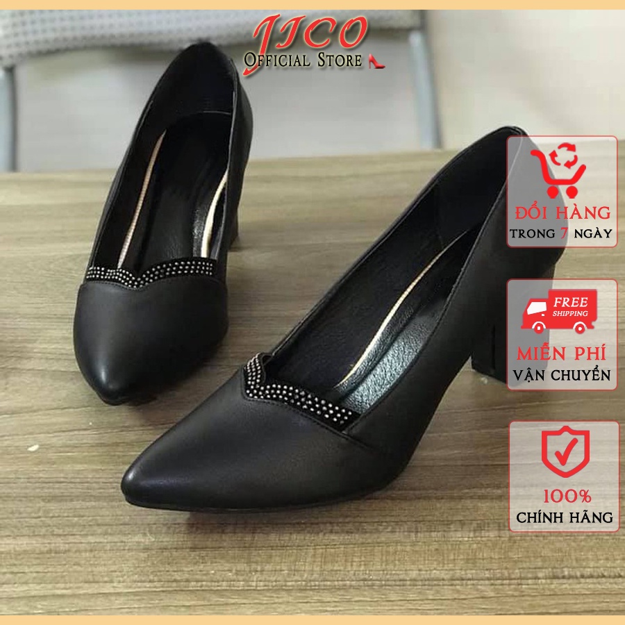 GIÀY CAO GÓT JICO TIM ĐÁ MÀU ĐEN CAO 7cm -