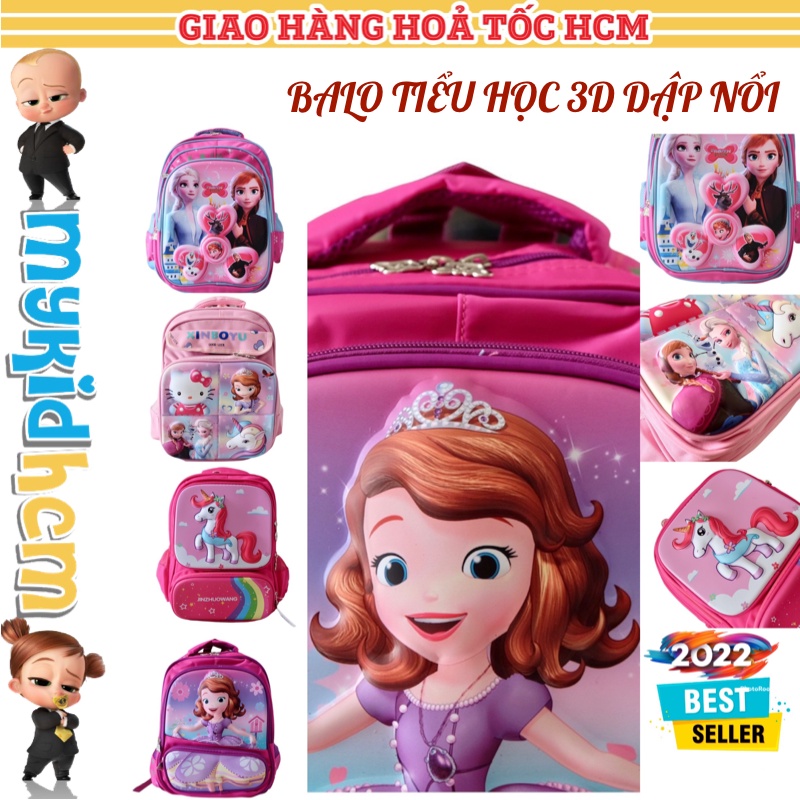 BALO TIỂU HỌC dập nổi 3D MẪU MỚI 2022 bé gái công chúa ELSA SOFIA ngựa UNICORN mèo HELLO KITTY FROZEN chống gù
