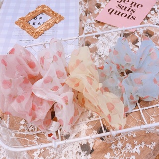 Dây buộc tóc scrunchies phong cách Hàn Quốc hoạ tiết trái đào