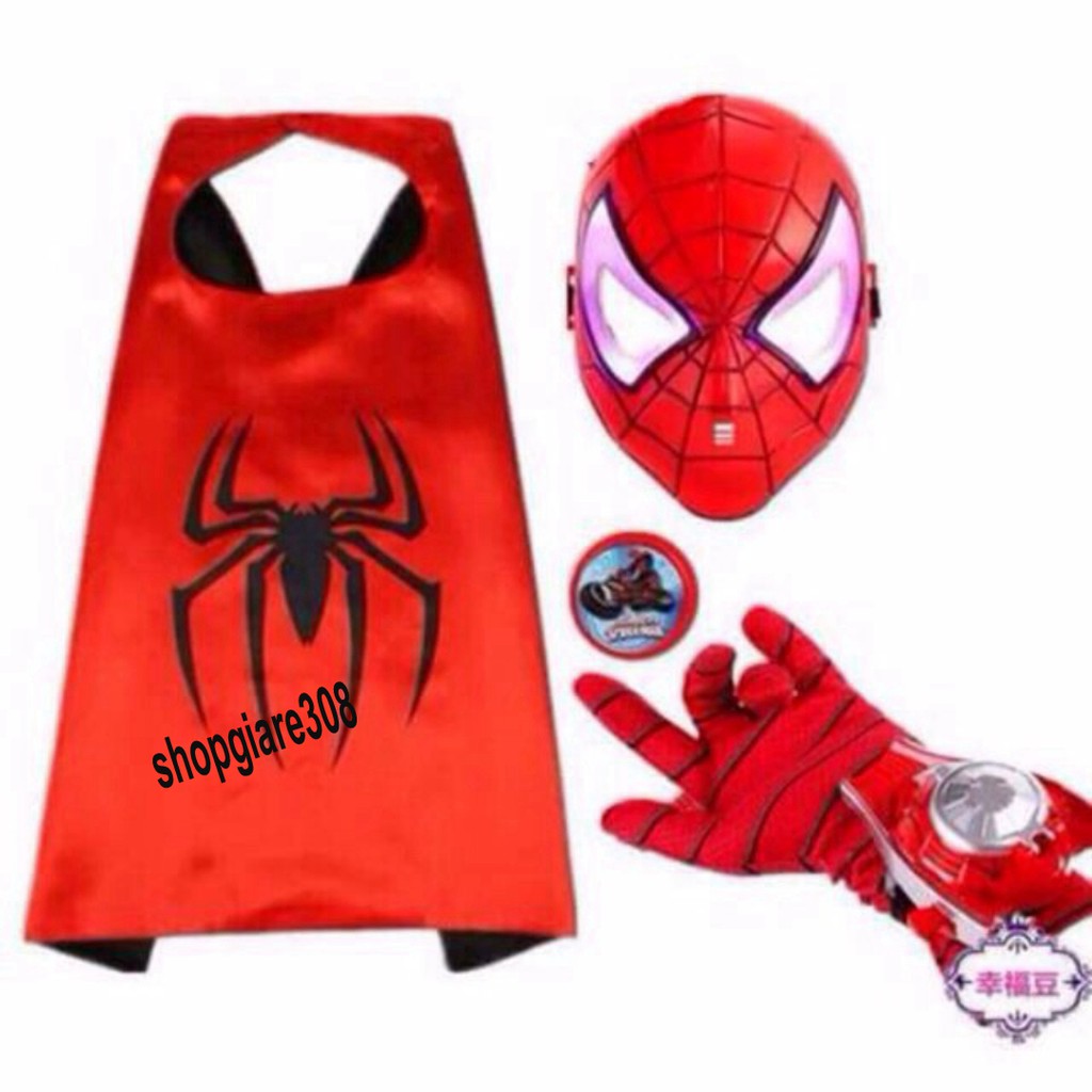 -Set 3 Món Siêu Nhân Người Nhện Cho Bé (mặt nạ+găng tay+áo choàng người nhện)