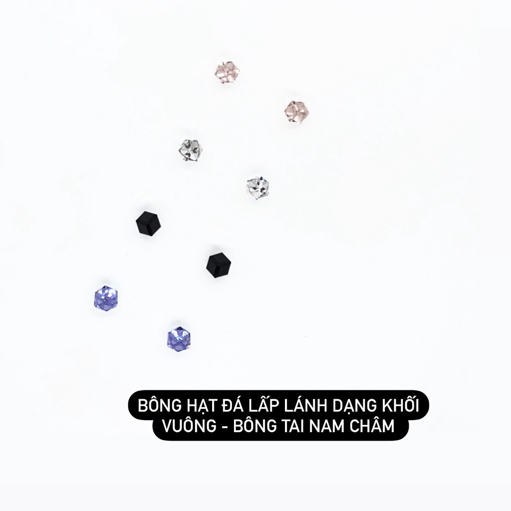 Bông Tai Hạt Đá Màu Hình Khối Vuông - Bông Nam Châm
