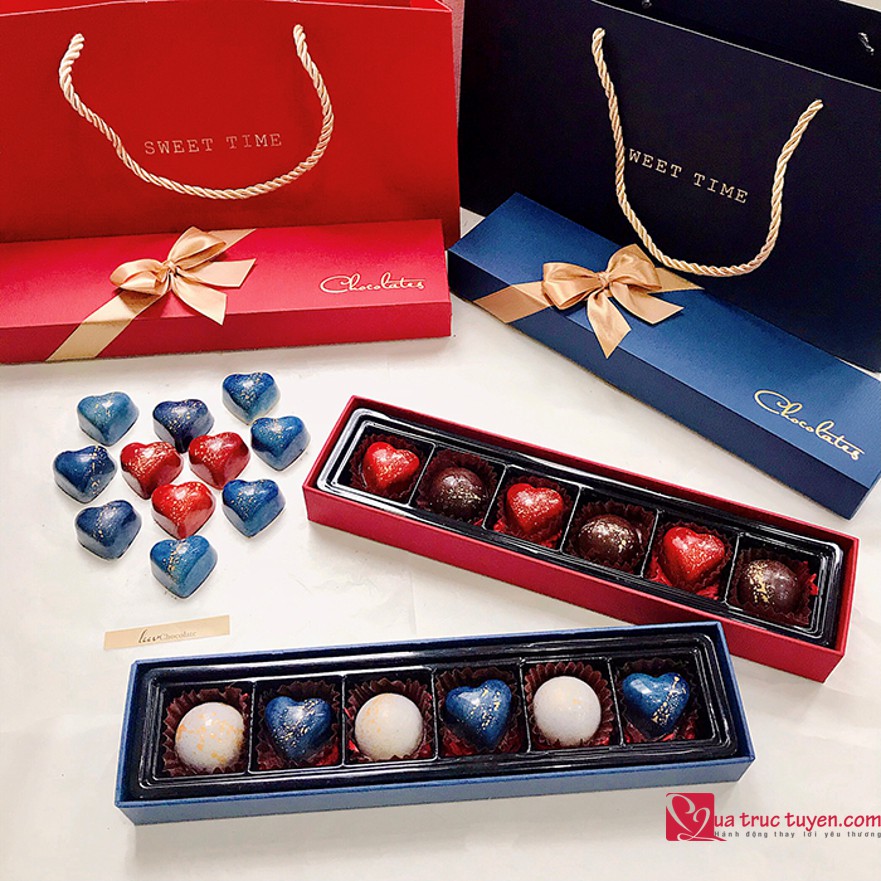 Quà tặng socola Đôi tim hẹn ước - Hộp 6 viên kèm túi quà sang trọng