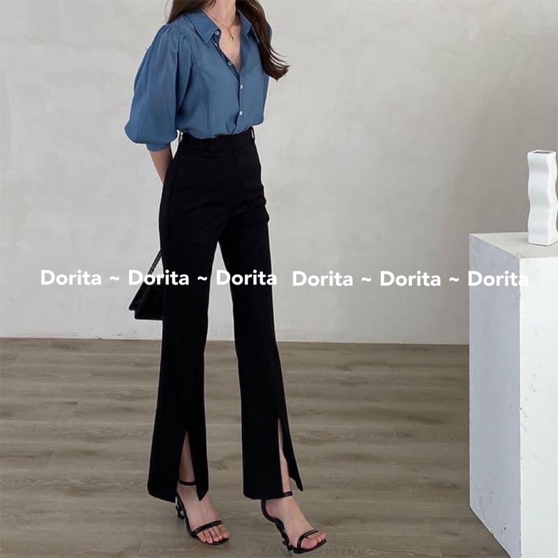 Quần Legging ông loa xẻ gấu Hàn Quốc, Quần Legging xẻ gấu chất Umi Hàn