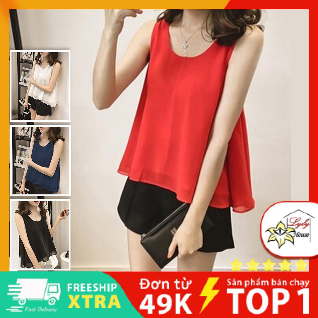 Áo voan nữ xòe hai lớp kiểu form giấu bụng dễ thương có nhiều màu size m đến 4xl