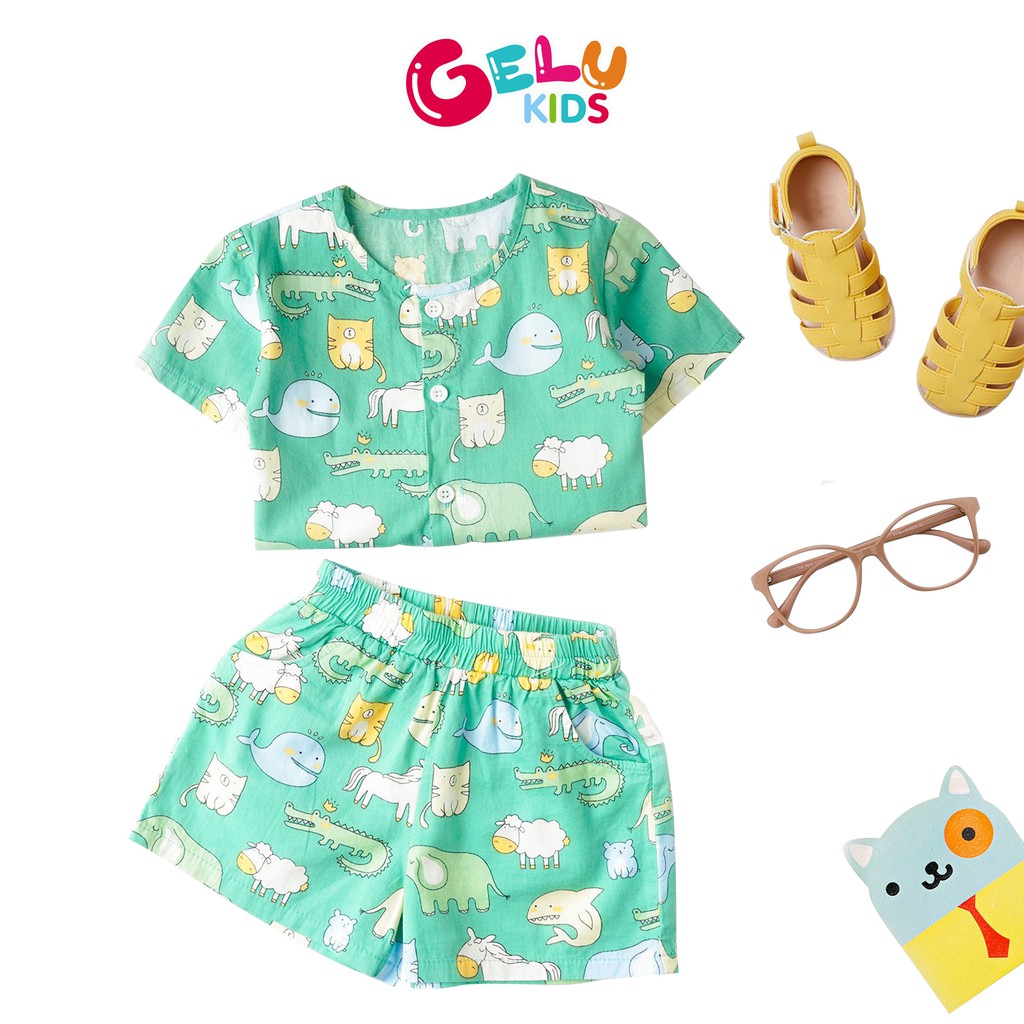 Bộ cộc tay cho bé GELU KIDS họa tiết chất liệu thô mềm mịn - SBU005