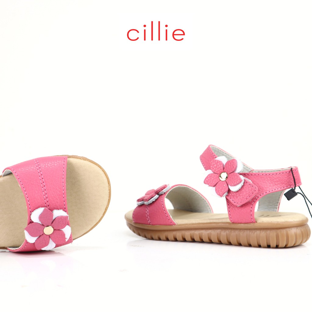 Giày sandal bé gái quai ngang basic phối nơ dễ thương da thật êm mềm đi học đi chơi Cillie 1159