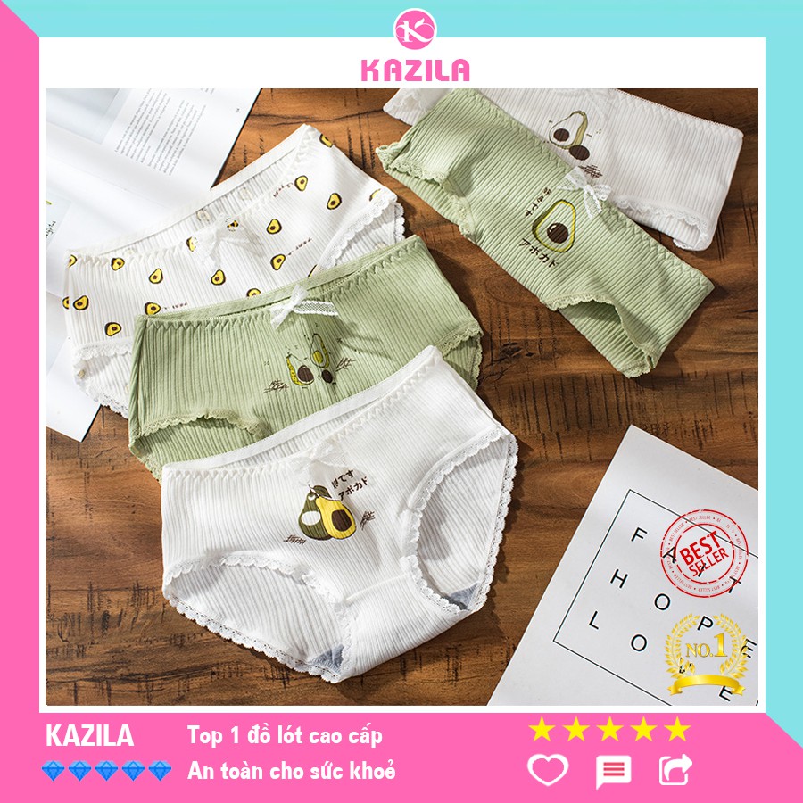 Quần lót nữ hình quả bơ gân tăm dễ thương, quần lót cotton xuất Nhật Kazila QLH7G