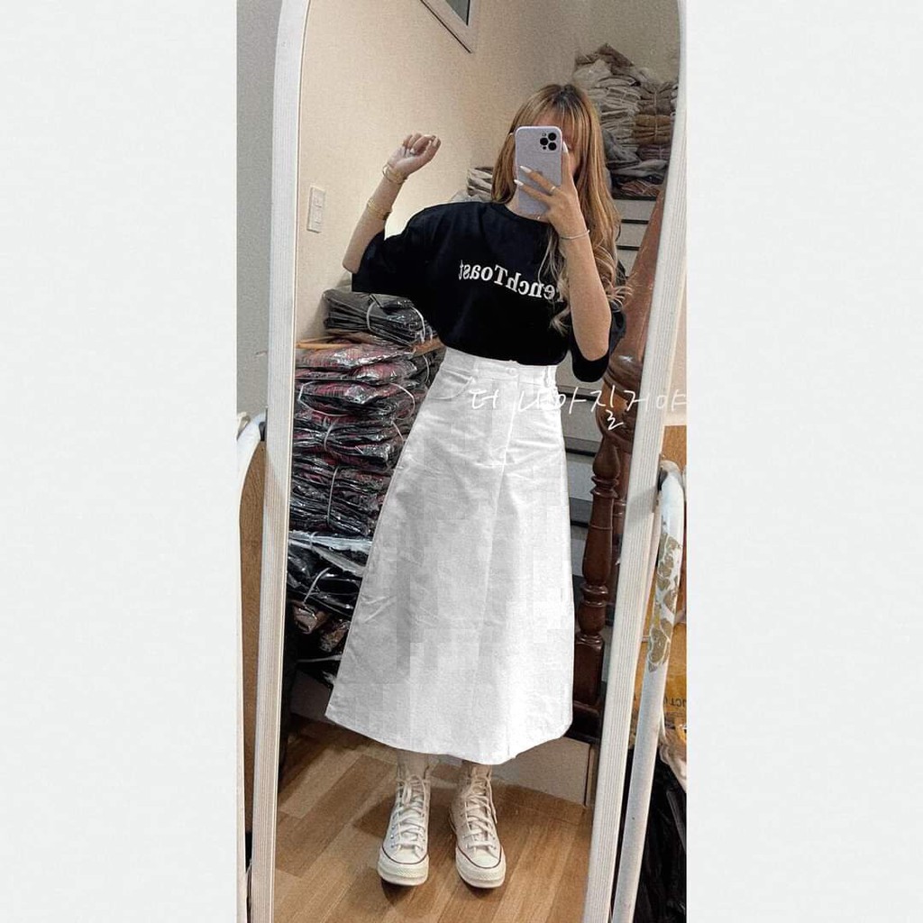 Set áo đen chân váy kaki trắng 💖FREESHIP💖Set áo in chữ mix chân váy dài dài phong cách Hàn Quốc AD08 | BigBuy360 - bigbuy360.vn