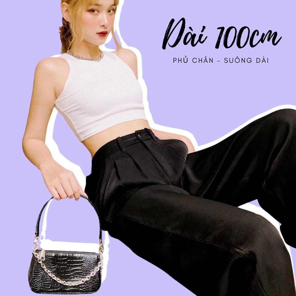Quần Tây Nữ LA BOUTIQUE Ống Rộng Suông Form Dài Lưng Cao Đen Basic | BigBuy360 - bigbuy360.vn