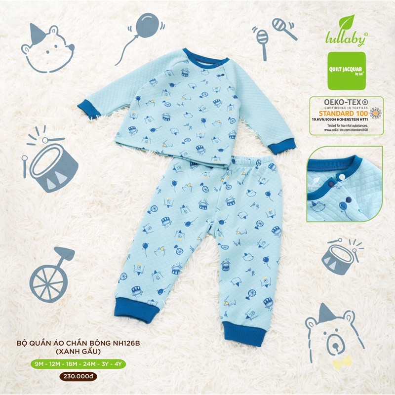 (Hà nam/Lullaby)Bộ nỉ trần bông Lullaby (4 màu) mẫu mới size 6-9m tới 4y