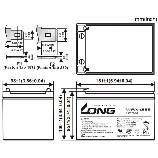 💥Ắc Quy LONG 12V-14Ah, WP14-12SE - Hàng Chính Hãng