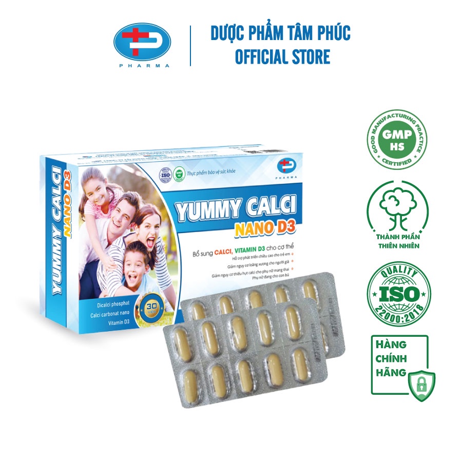 Viên Uống Tăng Chiều Cao Yummy Calci Nano D3 TÂM PHÚC PHARMA Bổ Sung Calci, Vitamin D3 Giúp Phát Triển Chiều Cao