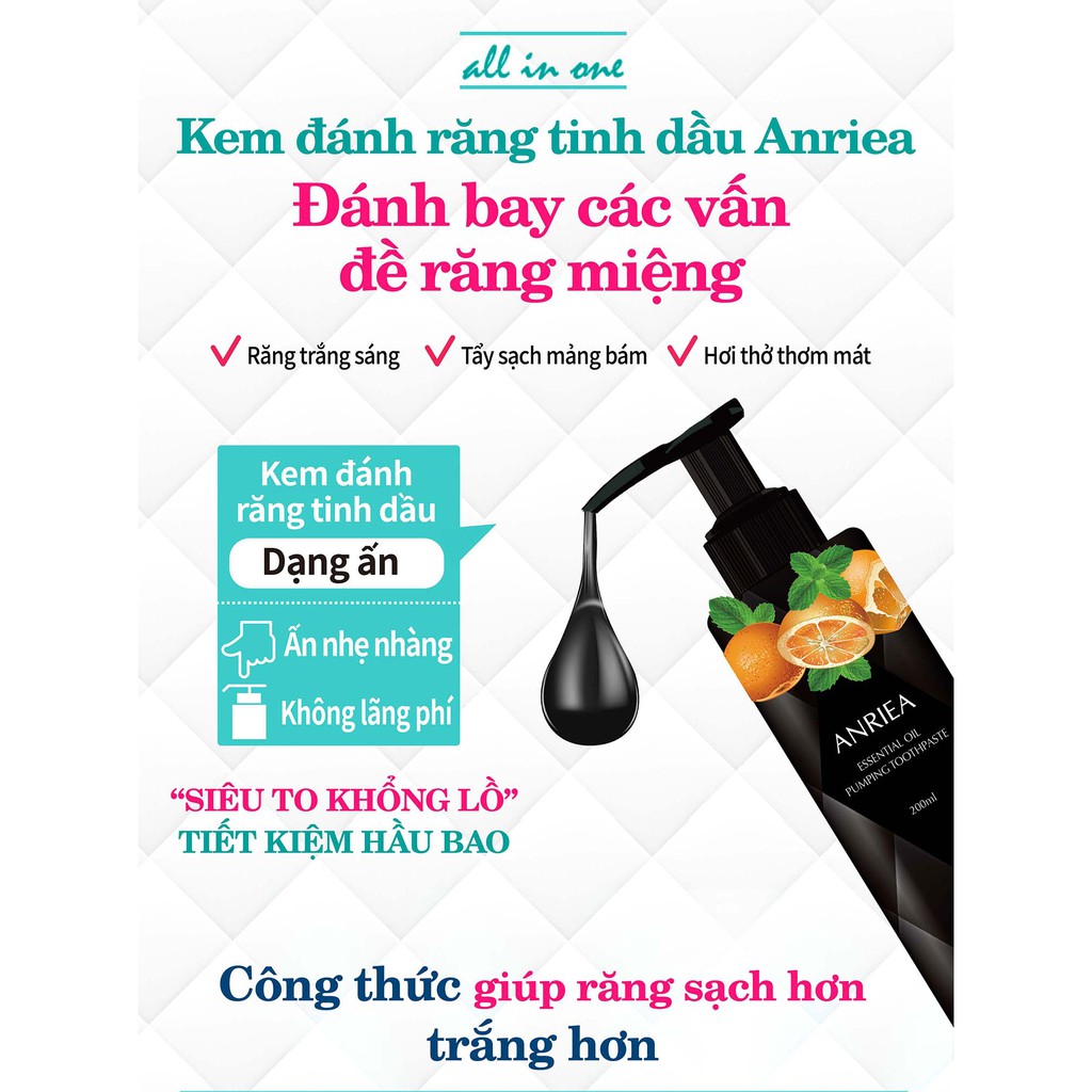 Combo chăm sóc răng miệng trắng sáng, giúp hơi thở thơm mát hiệu quả Anriea - Chính hãng A05.A09.A03.8A10