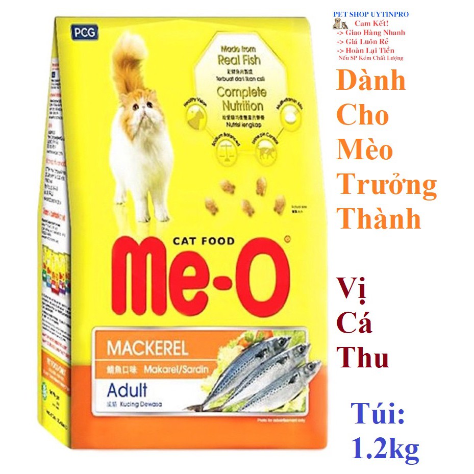 THỨC ĂN MÈO LỚN Me-O Dạng hạt Vị cá thu Túi 1.2kg Xuất xứ Thái Lan