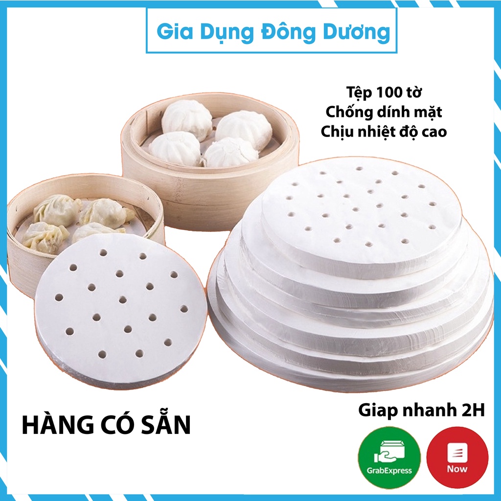 100 tờ Giấy nến đục lỗ La'Home, Giấy nến tròn lót xửng hấp, nồi chiên không dầu, hấp bánh bao