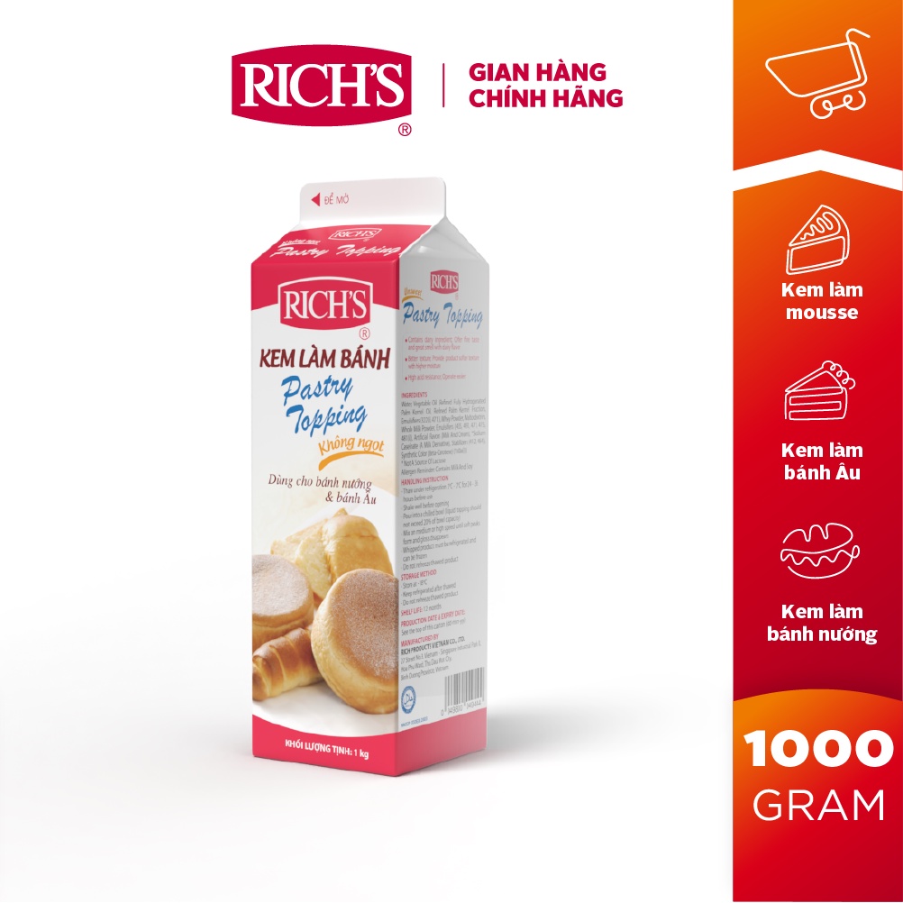 Kem Làm Bánh Rich's Pastry Topping Hộp 1Kg