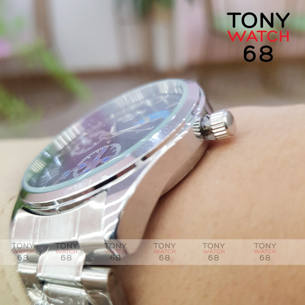 Đồng hồ nam Nibosi dây bạc mặt đen 3 kim chống nước chính hãng Tony Watch 68