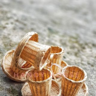 Tách mini có dĩa lót đan bằng tre 5cm×5cm