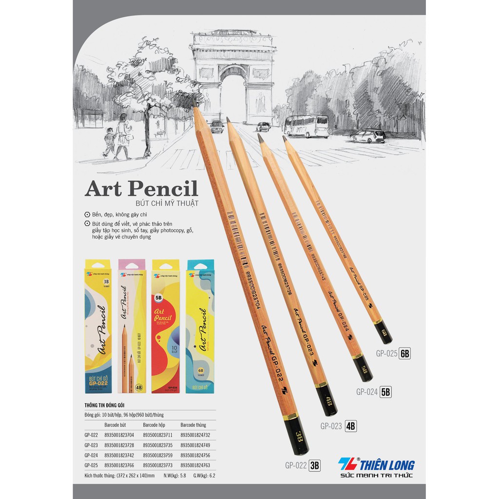 Bút Chì Mỹ Thuật Thiên Long 3B, 4B, 5B, 6B