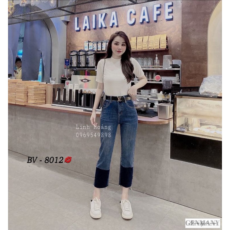 Quần jean xanh gấu táp đen xinh