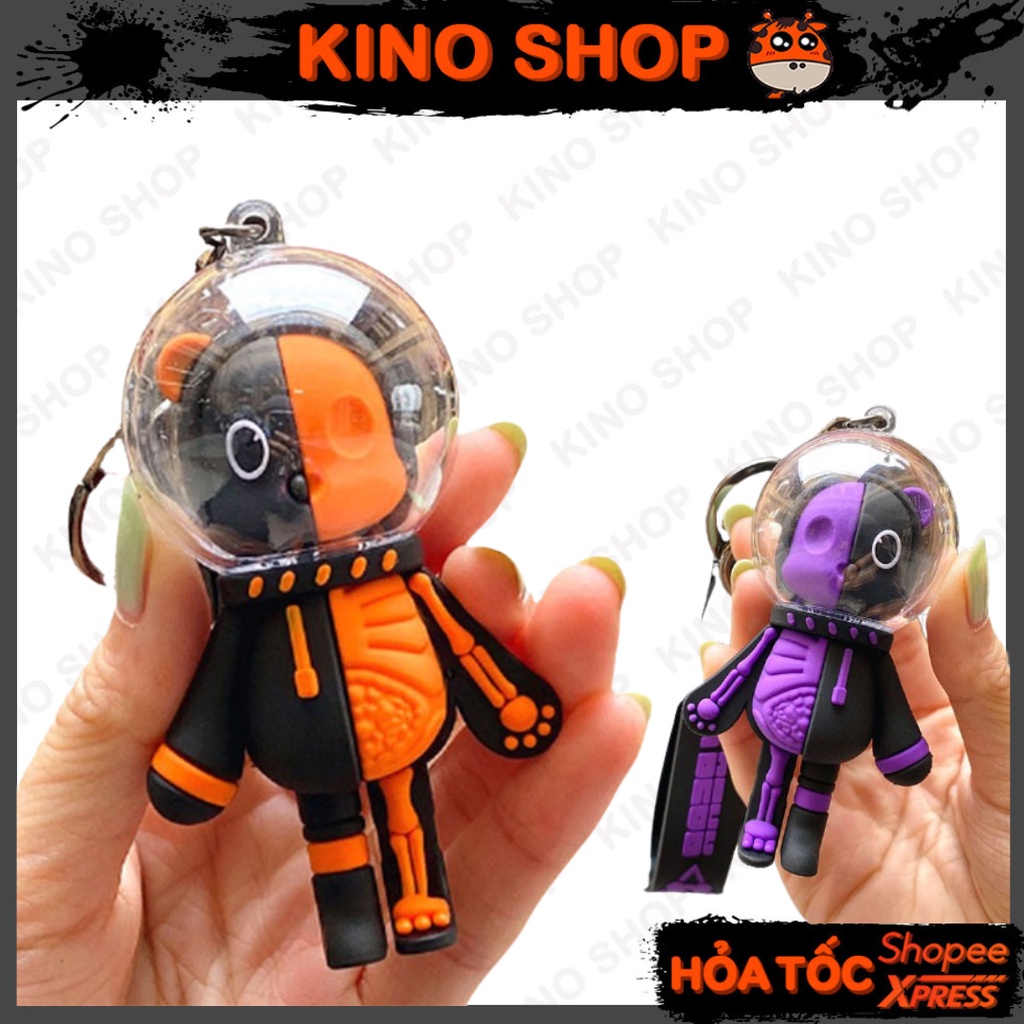Móc khoá silicon gấu X Ray Bear mũ bảo hiểm vũ trụ unisex độc đáo cá tính đeo balo túi xách kèm dây đeo tay KinoShop