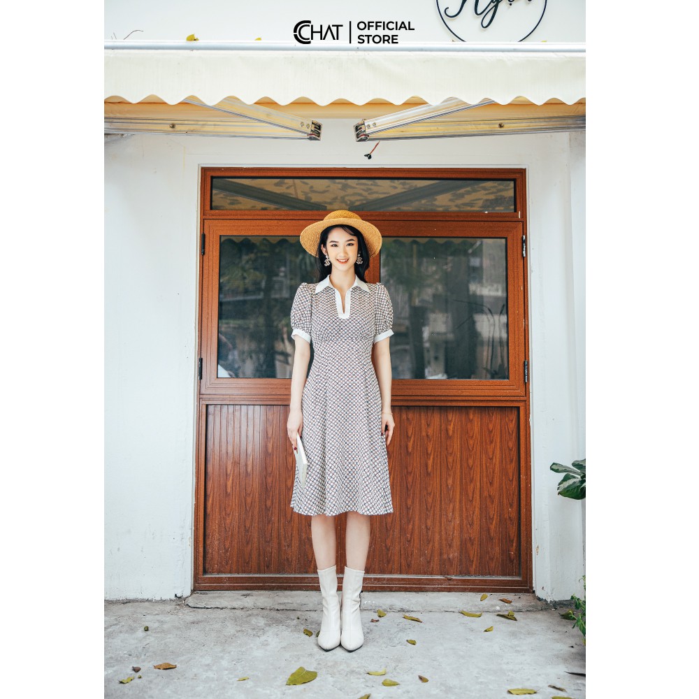 CCHAT Váy hoạ tiết xoè cổ trụ | BigBuy360 - bigbuy360.vn