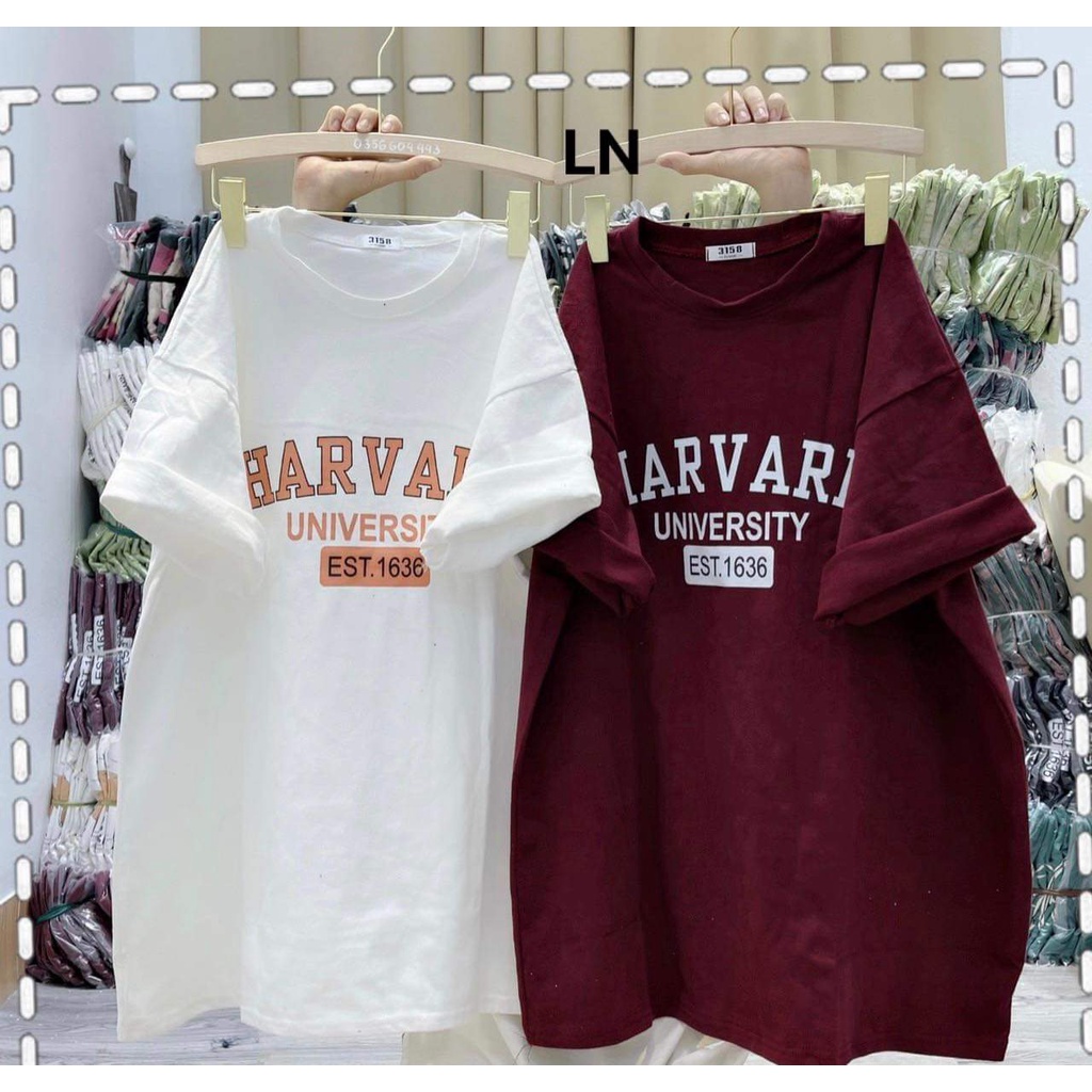 Áo phông cổ tròn tay lỡ dáng unisex in chữ HARVARD 1636 (35L-LN)