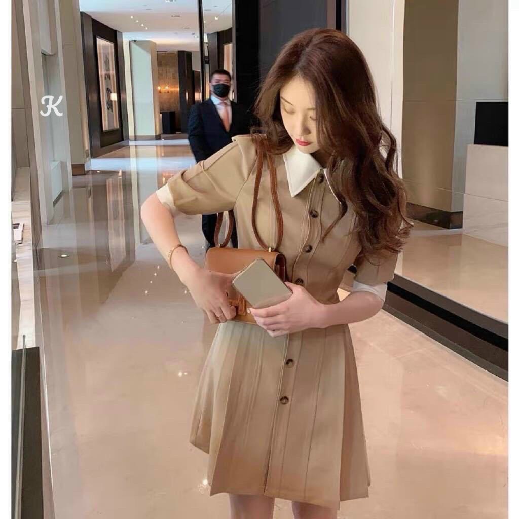 Gunkaymatter Đầm Vest Tay Ngắn Cài Nút Ôm Eo Cực Quyến Rũ Đầm Có Túi Mẫu Thời Trang Sang Chảnh